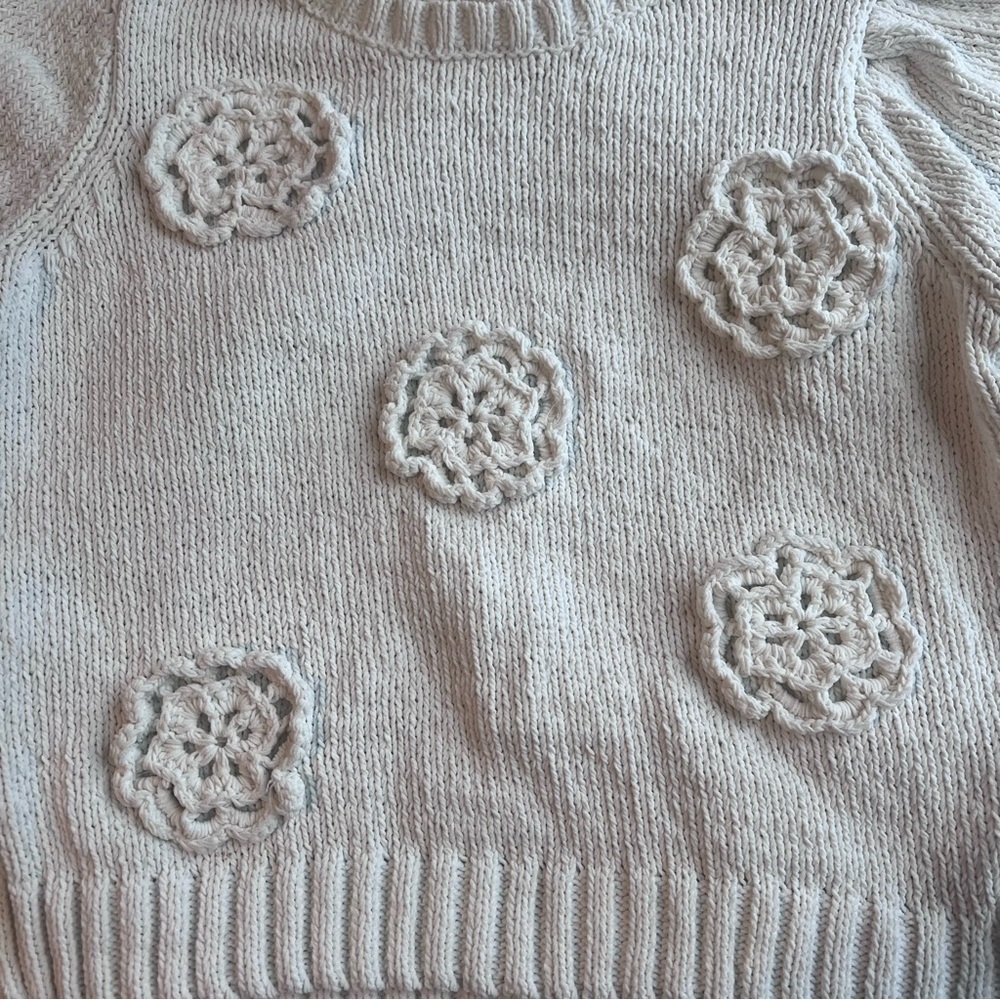 Joie Cream Sweater with Crochet Floral Details Girl’s Size Small - Picture 2 of 4